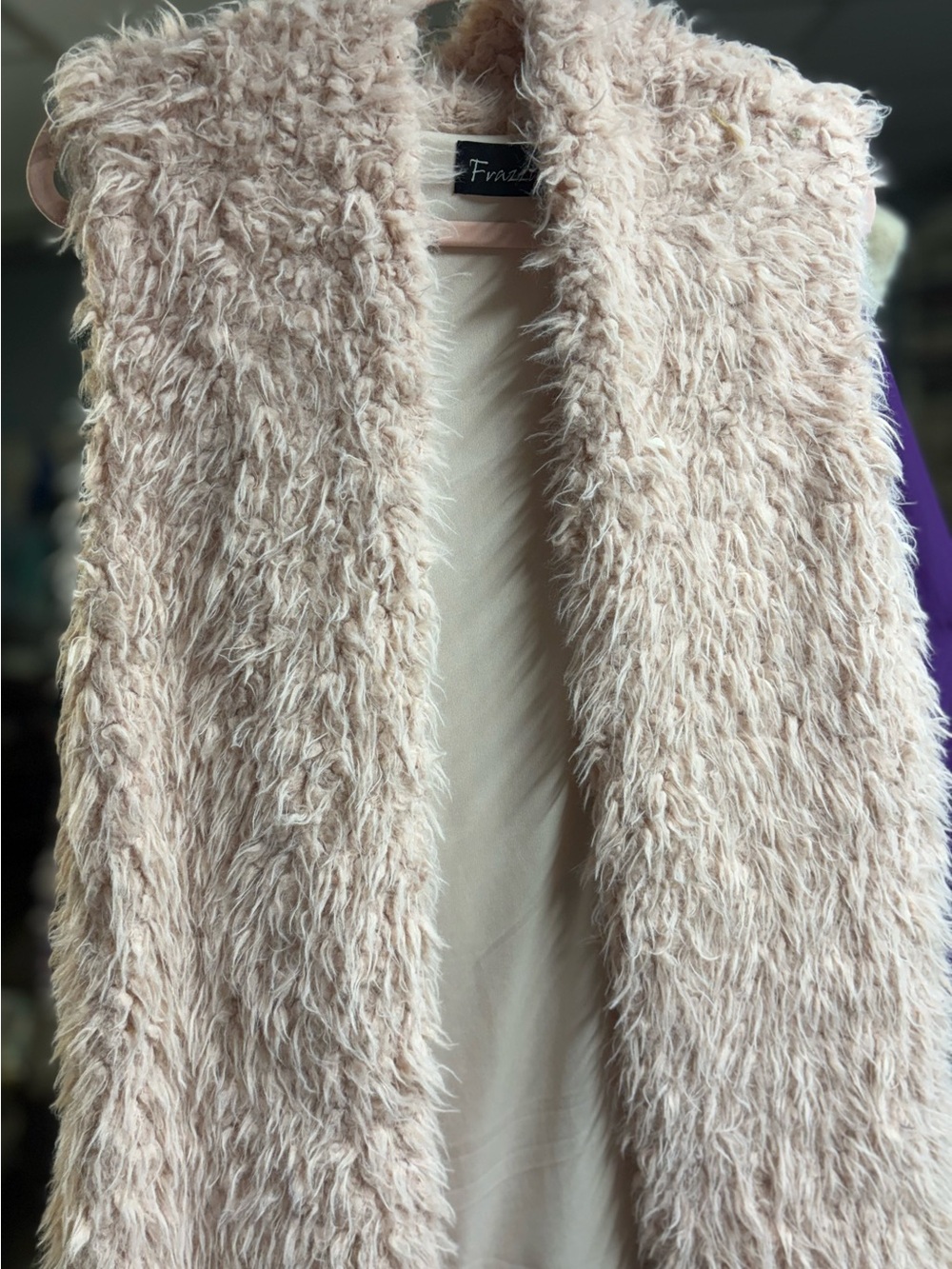 Frayed Faux-Fur Vest in Pale Blush by Fratelli